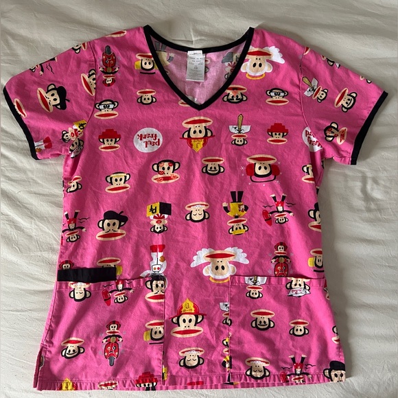 Paul Frank Julius Monkey Pink Cartoon Print Scrub Top Size XS - Picture 7 of 10